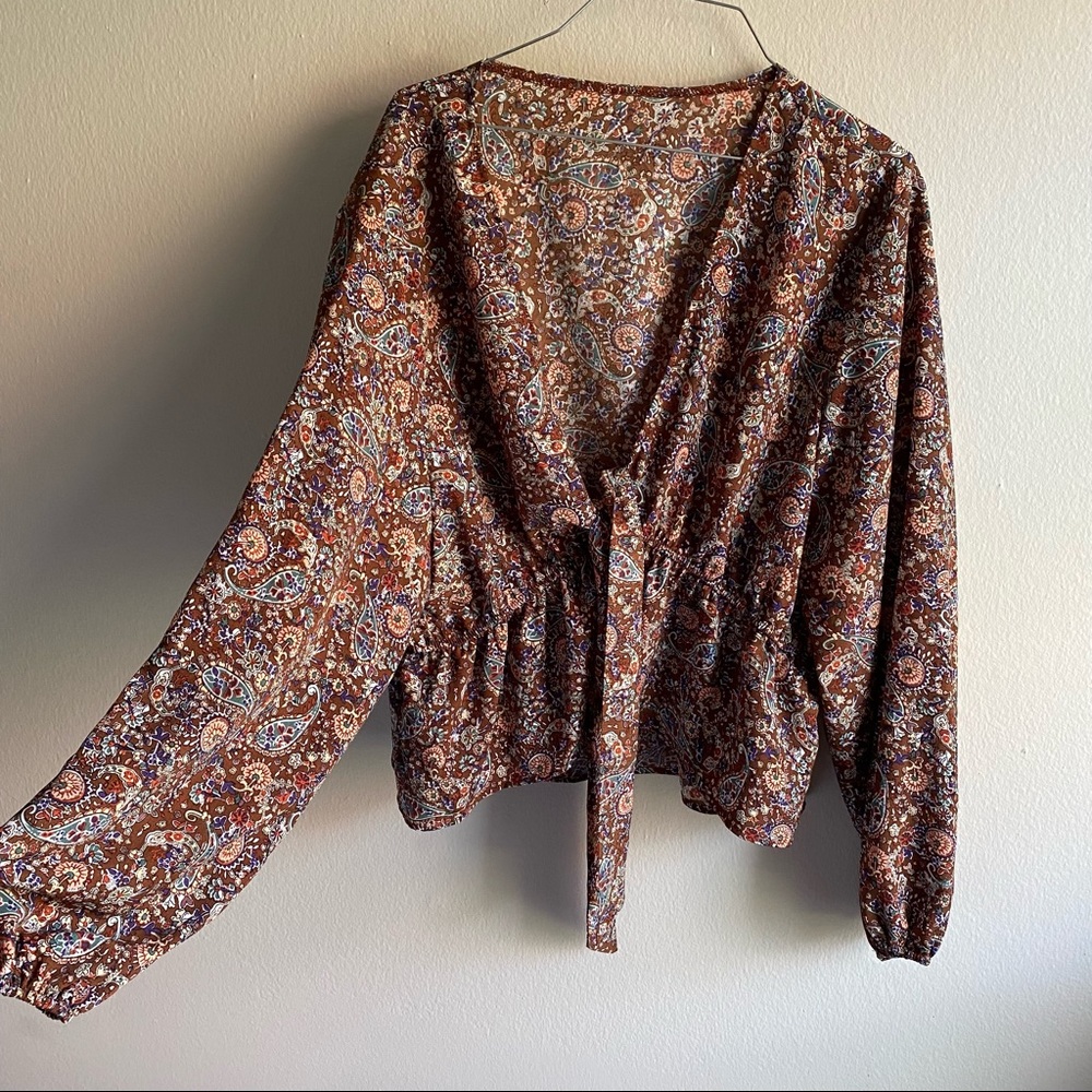 SOLD Tie Front Paisley Print Peplum Blouse - Shein 2xl